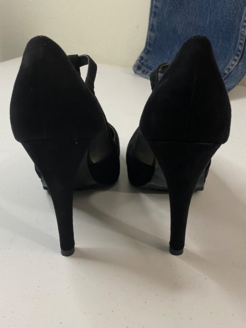 Call It Spring Black Mesh Heels T Strap Platform Pumps Womens 6.5 Sexy - Picture 11 of 14